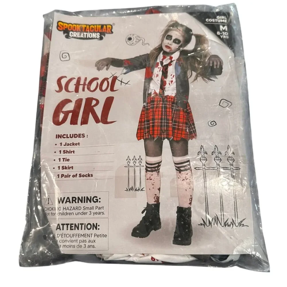 Spooktacular Creations Zombie Schoolgirl Costume Girls Medium 8-10 Halloween NEW